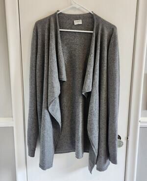 Barrow & Grove 100% Cashmere Sweater Women's Sz Large Gray Open Front Waterfall